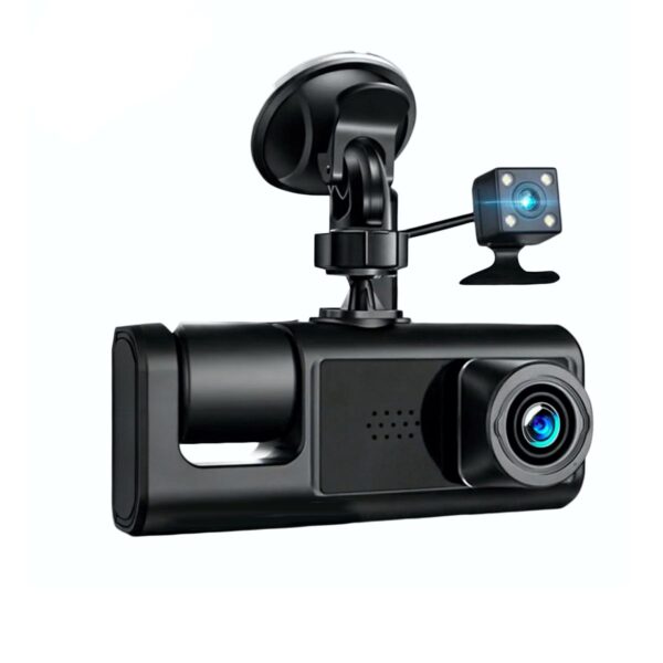 Dashcam Cámara DVR para Auto con Triple Lente Grabación HD 1080P Frontal Interior y Reversa