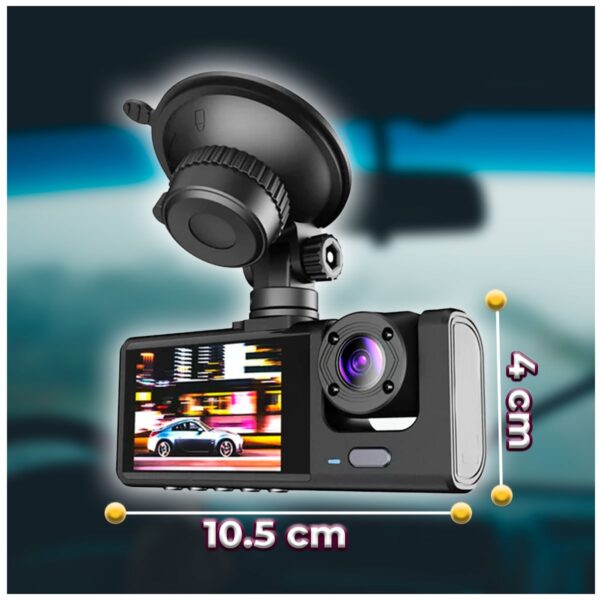 Dashcam Cámara DVR para Auto con Triple Lente Grabación HD 1080P Frontal Interior y Reversa