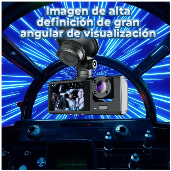 Dashcam Cámara DVR para Auto con Triple Lente Grabación HD 1080P Frontal Interior y Reversa
