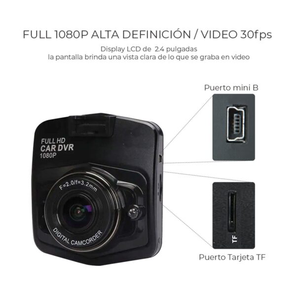 Cámara de Seguridad Vehicular Full HD 1080P con Sensor de Movimiento y Visión Nocturna