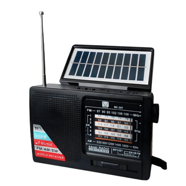 Bocina Bluetooth con Panel Solar Radio FM AM, USB, MicroSD y Lampara Camping