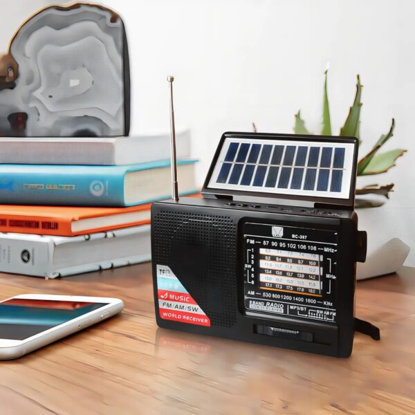 Bocina Bluetooth con Panel Solar Radio FM AM, USB, MicroSD y Lampara Camping