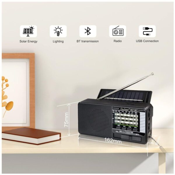 Bocina Bluetooth con Panel Solar Radio FM AM, USB, MicroSD y Lampara Camping