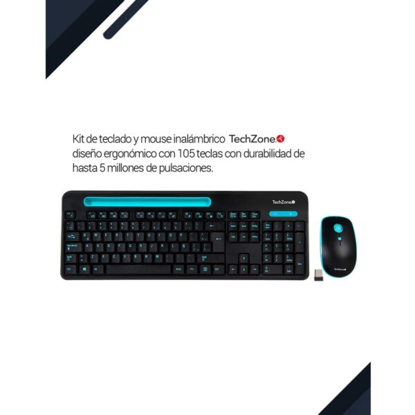 TechZone Kit Inalámbrico USB Teclado Español + Mouse Óptico 1600 DPI
