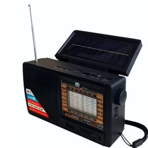 Bocina Bluetooth con Panel Solar Radio FM AM, USB, MicroSD y Lampara Camping