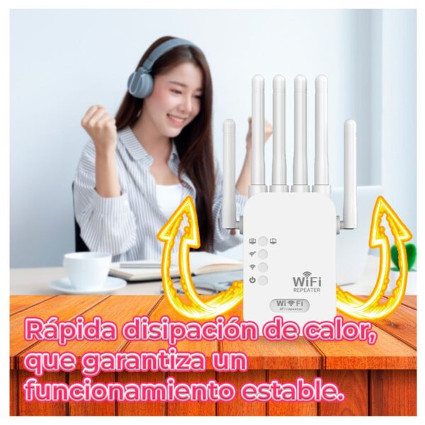 Repetidor Extensor de Señal WiFi de 1200 Mbps con 6 Antenas y Tecnología Dual Band 2.4 GHz + 5 GHz