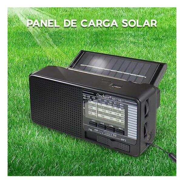 Bocina Bluetooth con Panel Solar Radio FM AM, USB, MicroSD y Lampara Camping