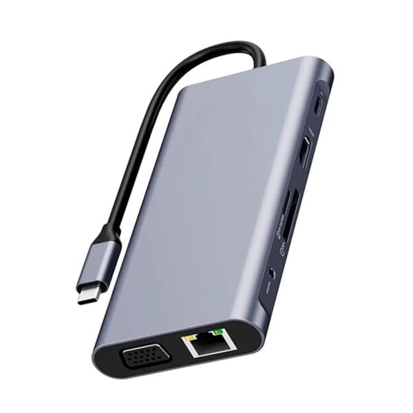 Hub USB Tipo C 11 en 1 Adaptador Multipuerto con HDMI, VGA, USB 3.0, SD/TF, LAN