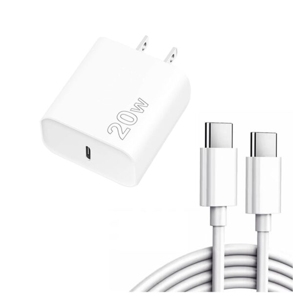 Kit Cargador Tipo C 20W + Cable USB-C a USB-C de 2m Carga Rápida y Protección Inteligente