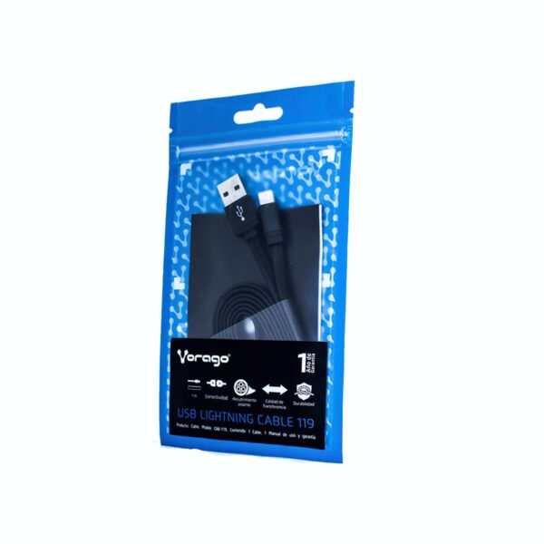 Cable USB a Lightning Vorago 1m Carga y Datos para iPhone  iPad  Color Negro