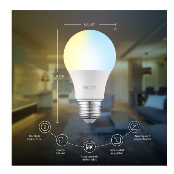 Foco LED Inteligente Wi-Fi Nexxt NHB-W110 – Luz Fría/Cálida, Control por App y Voz  800 Lúmenes