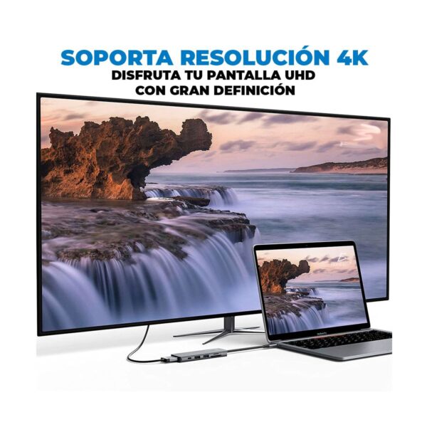 Hub Adaptador 6 en 1 – USB-C con HDMI 4K, USB 3.0, SD/MicroSD Carga Rápida hasta 100W y Alta Compatibilidad