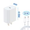 Kit Cargador Tipo C 20W + Cable USB-C a USB-C de 2m Carga Rápida y Protección Inteligente