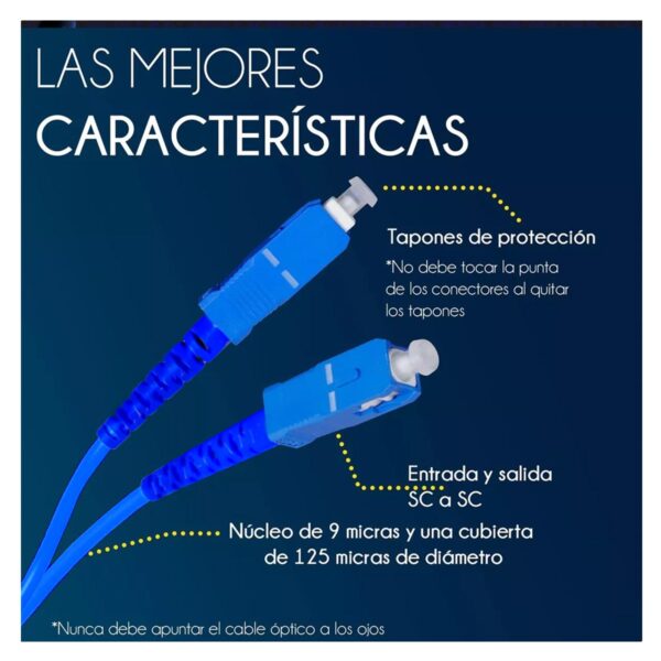 Cable de Fibra Óptica Monomodo 15m Conectores SC/APC, Alta Velocidad y Precisión para Módem y Redes FTTH