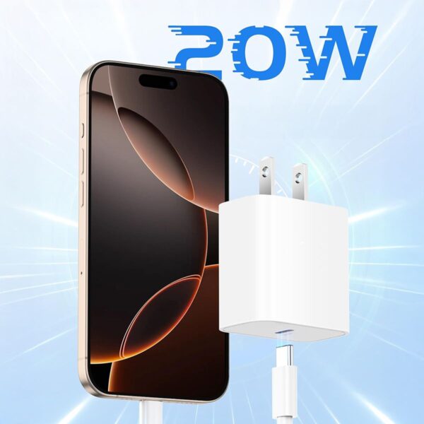 Kit Cargador Tipo C 20W + Cable USB-C a USB-C de 2m Carga Rápida y Protección Inteligente