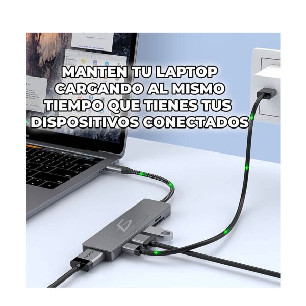 Hub Adaptador 6 en 1 – USB-C con HDMI 4K, USB 3.0, SD/MicroSD Carga Rápida hasta 100W y Alta Compatibilidad