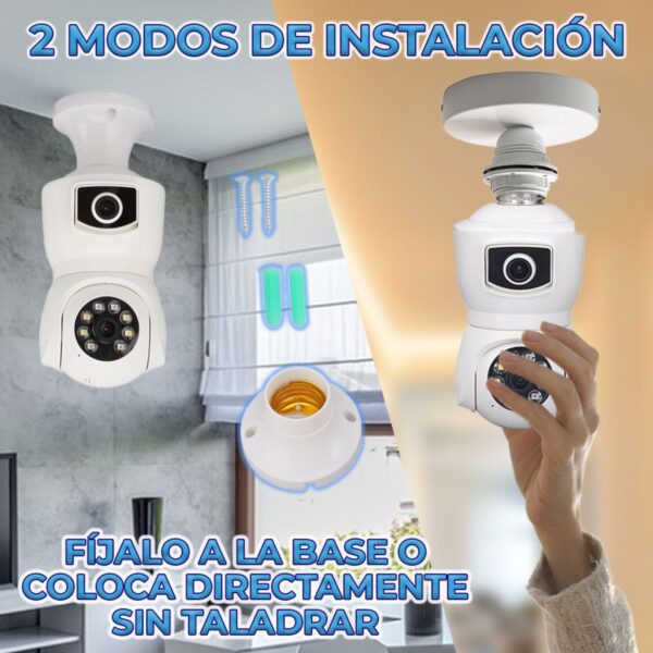 Cámara Dual de Seguridad Tipo Foco 4MP con Socket E27 – Visión Nocturna, IP66, Instalación Rápida