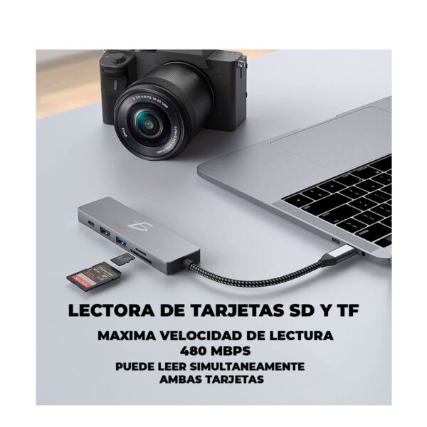 Hub Adaptador 6 en 1 – USB-C con HDMI 4K, USB 3.0, SD/MicroSD Carga Rápida hasta 100W y Alta Compatibilidad