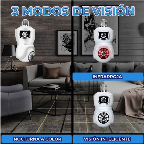 Cámara Dual de Seguridad Tipo Foco 4MP con Socket E27 – Visión Nocturna, IP66, Instalación Rápida