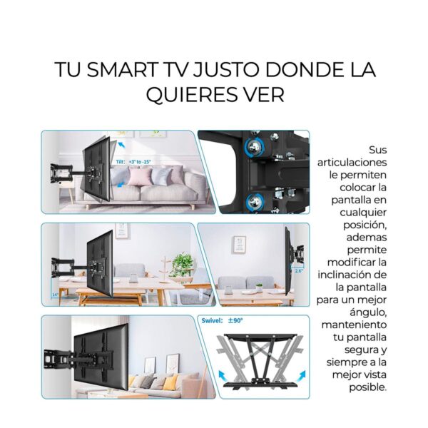 Soporte de Pared para TV/Monitor 32″ a 80″ Articulado Inclinable VESA Universal