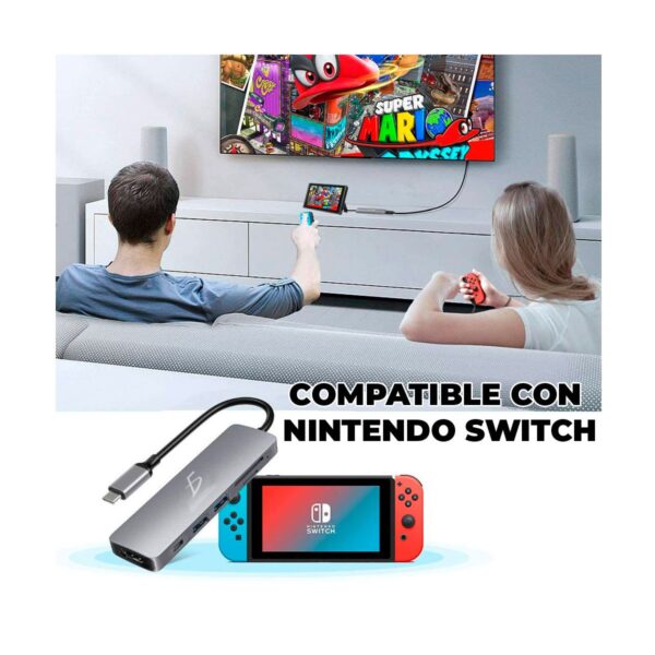 Hub Adaptador 6 en 1 – USB-C con HDMI 4K, USB 3.0, SD/MicroSD Carga Rápida hasta 100W y Alta Compatibilidad
