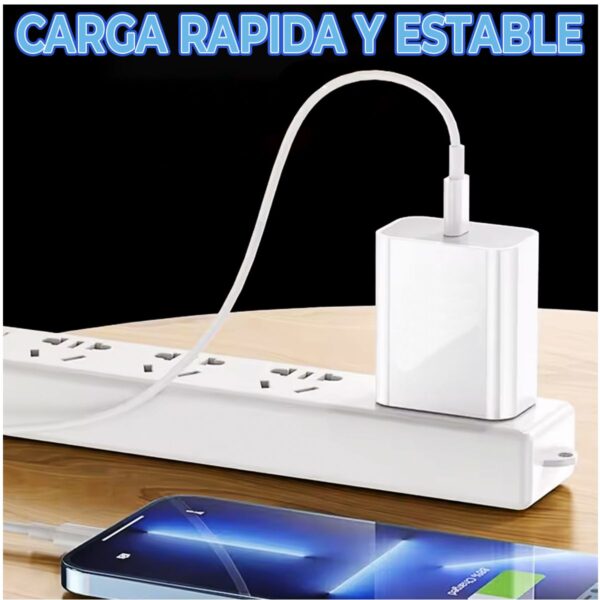 Kit Cargador Tipo C 20W + Cable USB-C a USB-C de 2m Carga Rápida y Protección Inteligente