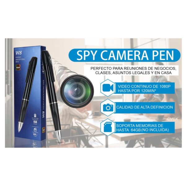 Bolígrafo Espía con Cámara Oculta Full HD  Grabación de Video y Audio W8