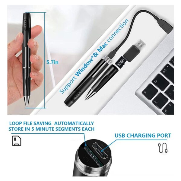 Bolígrafo Espía con Cámara Oculta Full HD  Grabación de Video y Audio W8