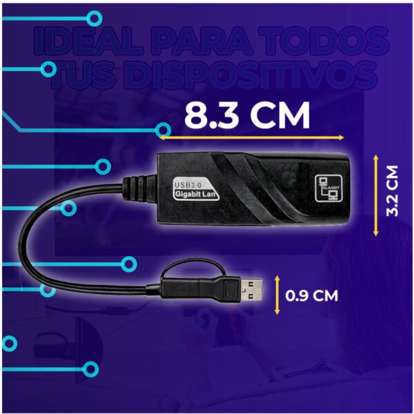 Adaptador Ethernet USB-C a Gigabit 10/100/1000 Mbps Compatible con PC, Notebook y Mac