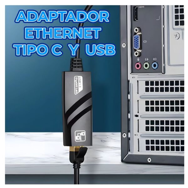 Adaptador Ethernet USB-C a Gigabit 10/100/1000 Mbps Compatible con PC, Notebook y Mac