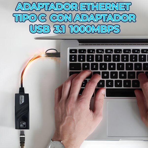 Adaptador Ethernet USB-C a Gigabit 10/100/1000 Mbps Compatible con PC, Notebook y Mac