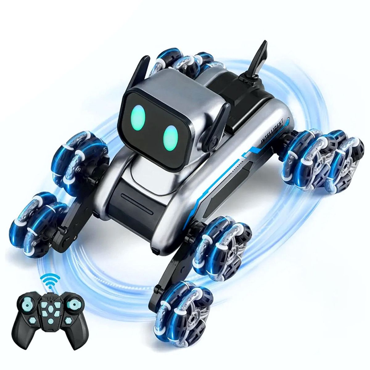 Robot de Juguete RC Perro 8WD Control Remoto, Luces LED RGB, Sonido y Efecto de Humo