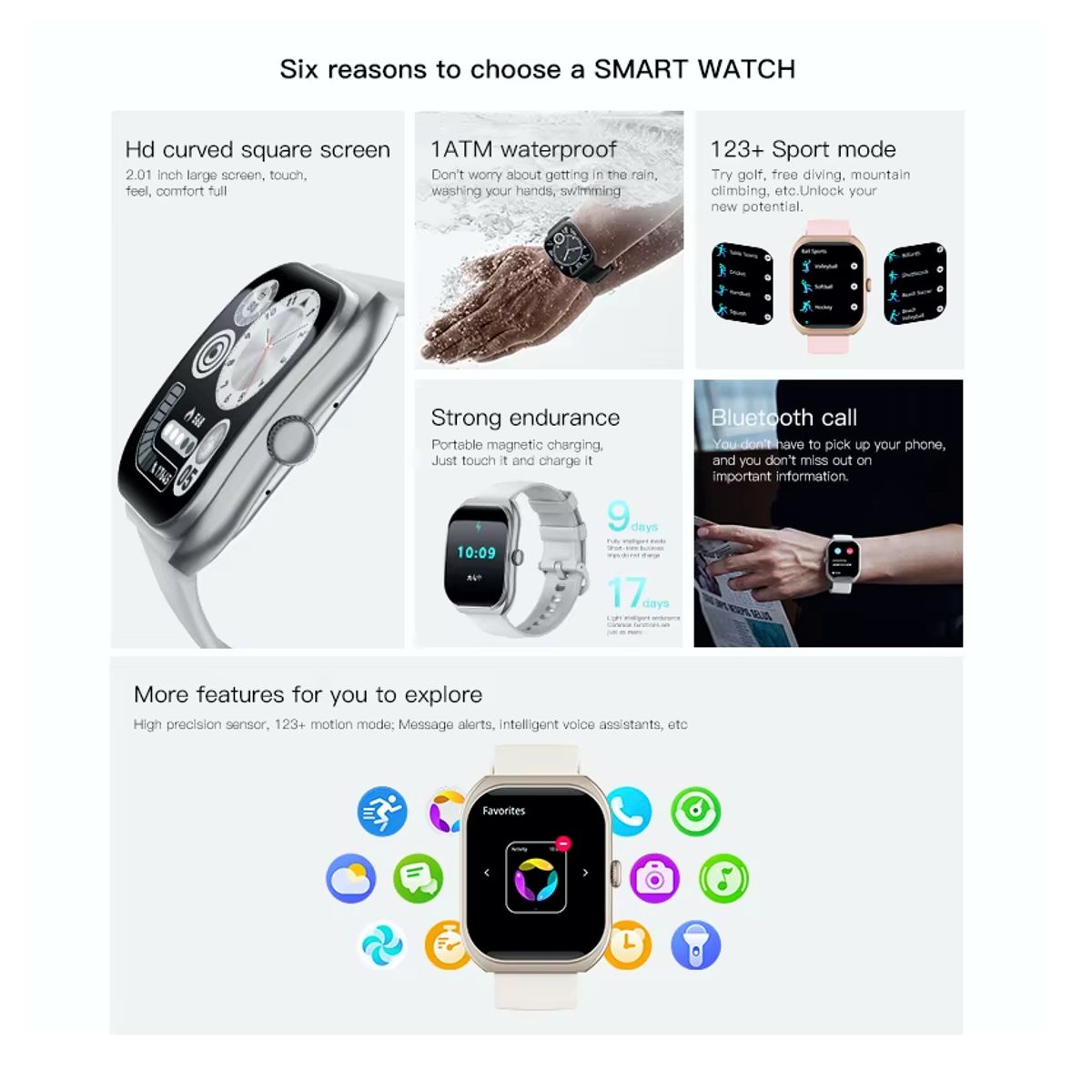 Smart Watch Deportivo con Pantalla Curva de 2" Sumergible Llamadas Bluetooth Carga Inalámbrica Asistente IA Gris