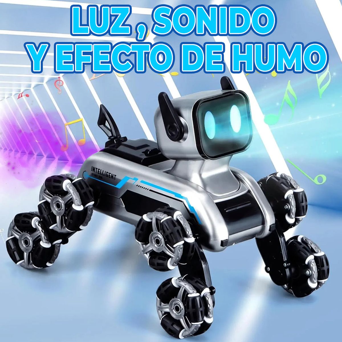 Robot de Juguete RC Perro 8WD Control Remoto, Luces LED RGB, Sonido y Efecto de Humo