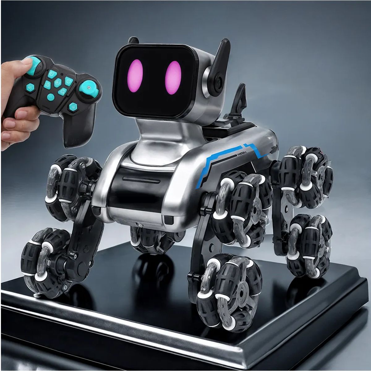 Robot de Juguete RC Perro 8WD Control Remoto, Luces LED RGB, Sonido y Efecto de Humo