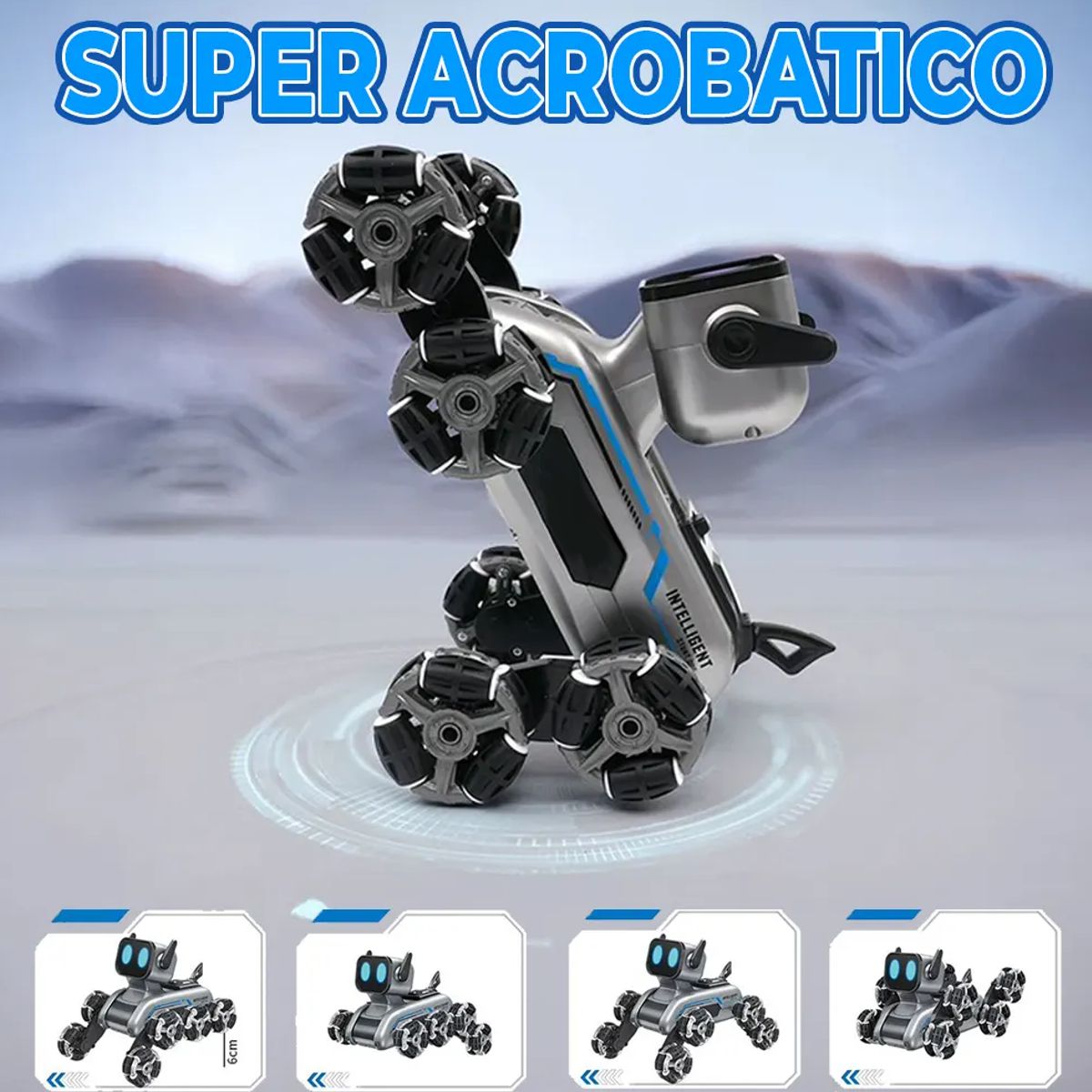 Robot de Juguete RC Perro 8WD Control Remoto, Luces LED RGB, Sonido y Efecto de Humo