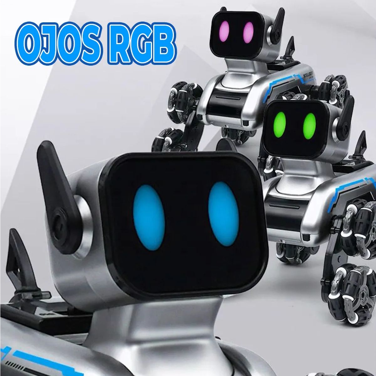 Robot de Juguete RC Perro 8WD Control Remoto, Luces LED RGB, Sonido y Efecto de Humo