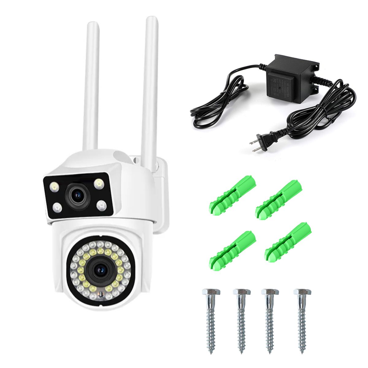 Cámara de Seguridad Exterior WiFi 2.4GHz 360° PTZ 4MP HD Visión Nocturna a Color y Audio Bidireccional