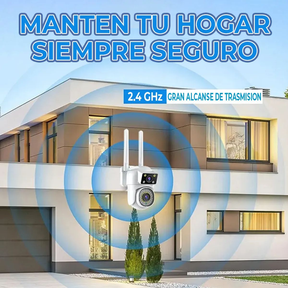 Cámara de Seguridad Exterior WiFi 2.4GHz 360° PTZ 4MP HD Visión Nocturna a Color y Audio Bidireccional