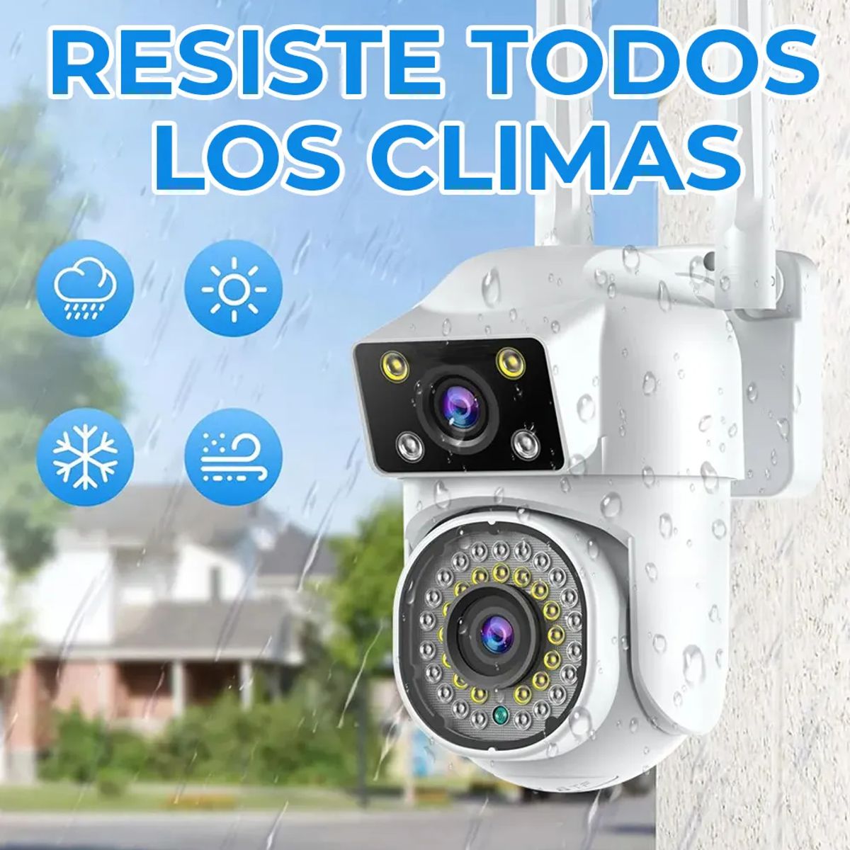 Cámara de Seguridad Exterior WiFi 2.4GHz 360° PTZ 4MP HD Visión Nocturna a Color y Audio Bidireccional