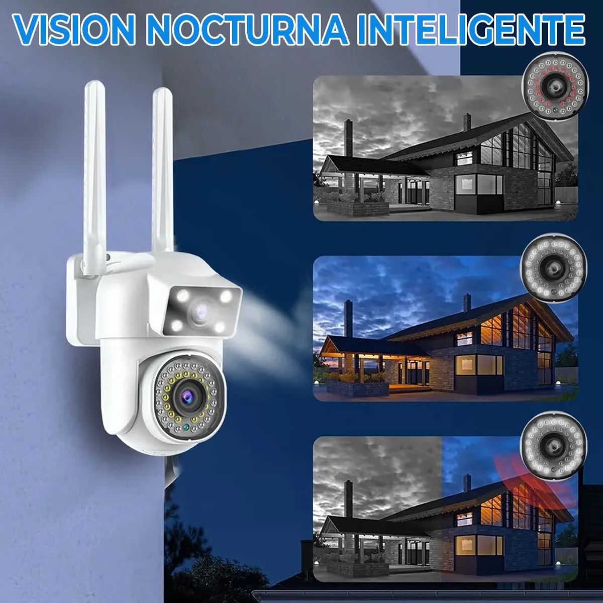 Cámara de Seguridad Exterior WiFi 2.4GHz 360° PTZ 4MP HD Visión Nocturna a Color y Audio Bidireccional