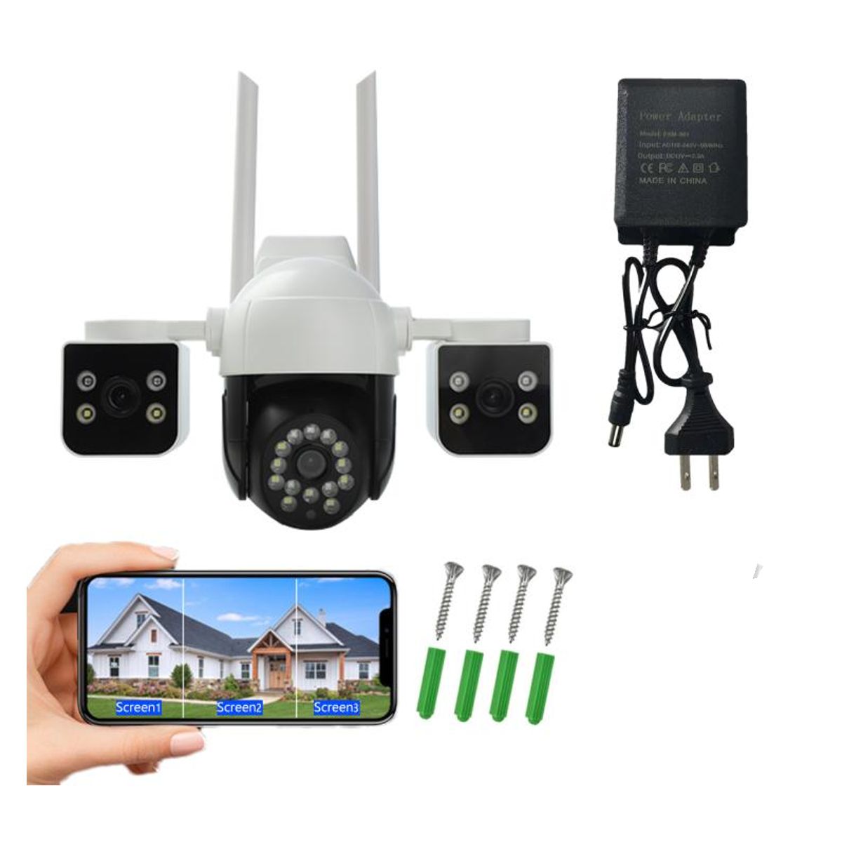 WEB.792 Cámara de Seguridad WiFi 2.4 GHz 360° con 3 Lentes 6MP HD Exterior Impermeable