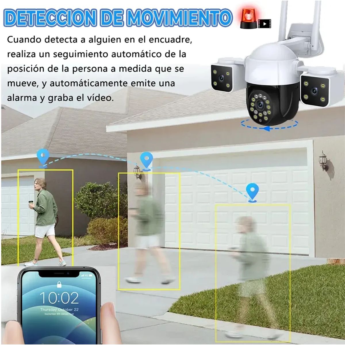 WEB.796 Cámara de Seguridad WiFi 2.4 GHz 360° con 3 Lentes 6MP HD Exterior Impermeable