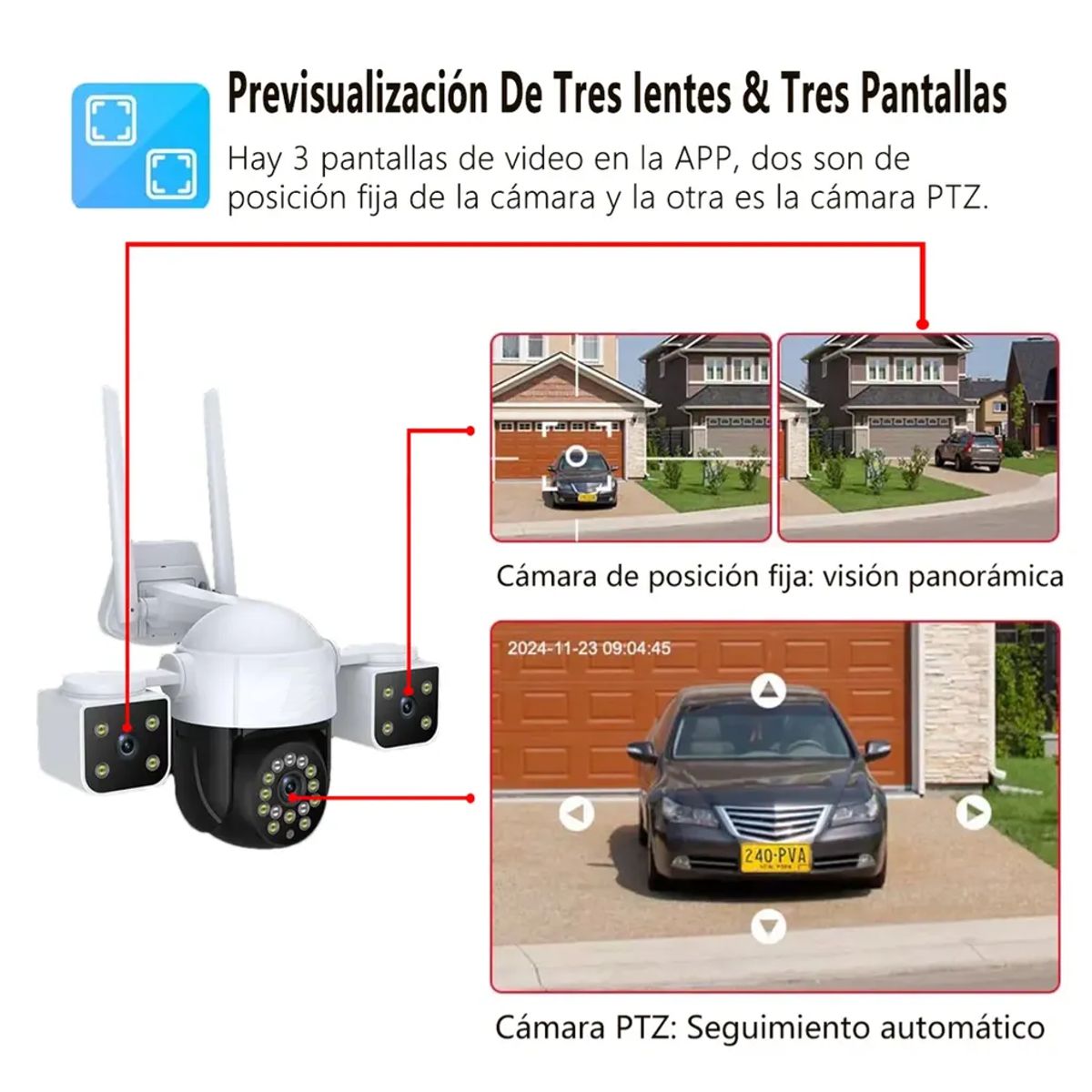 WEB.797 Cámara de Seguridad WiFi 2.4 GHz 360° con 3 Lentes 6MP HD Exterior Impermeable