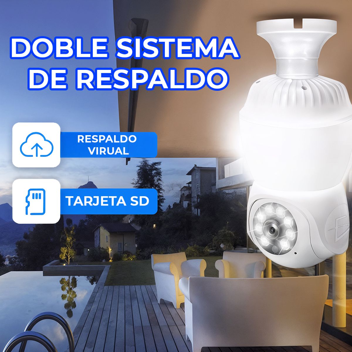 Foco LED Inteligente con Cámara WiFi 2.4GHz 1080P HD 355° PTZ Visión Nocturna y Detección de Movimiento