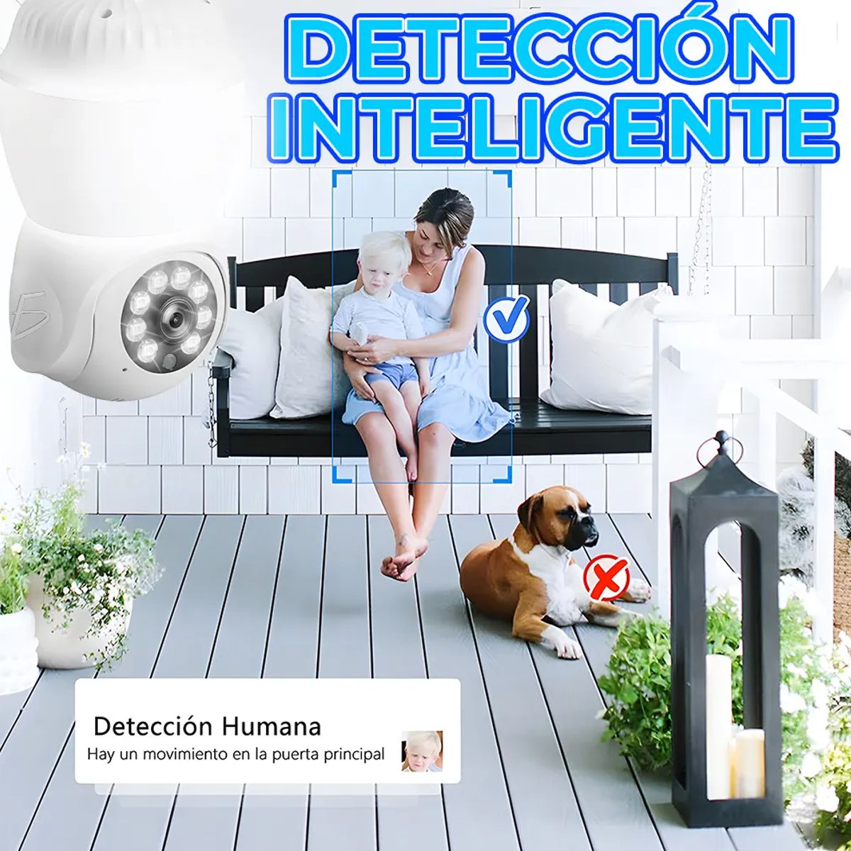 Foco LED Inteligente con Cámara WiFi 2.4GHz 1080P HD 355° PTZ Visión Nocturna y Detección de Movimiento