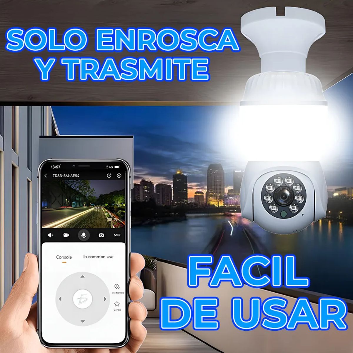 Foco LED Inteligente con Cámara WiFi 2.4GHz 1080P HD 355° PTZ Visión Nocturna y Detección de Movimiento