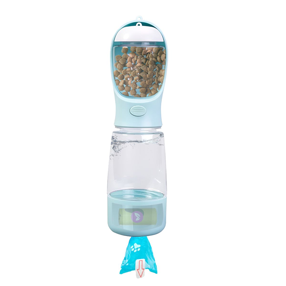 Botella Portátil 3 en 1 para Perros Agua Fresca, Plato Plegable y Porta Bolsas Ideal para Paseos y Viajes
