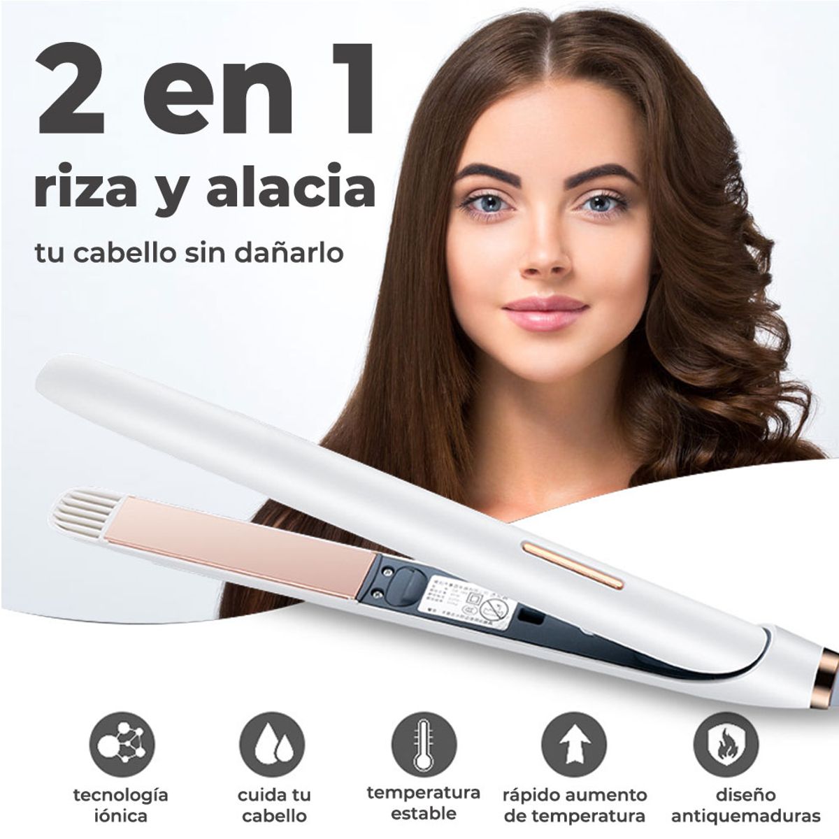 Plancha para Cabello 2 en 1 Alaciadora y Rizadora Estilo Profesional en Casa
