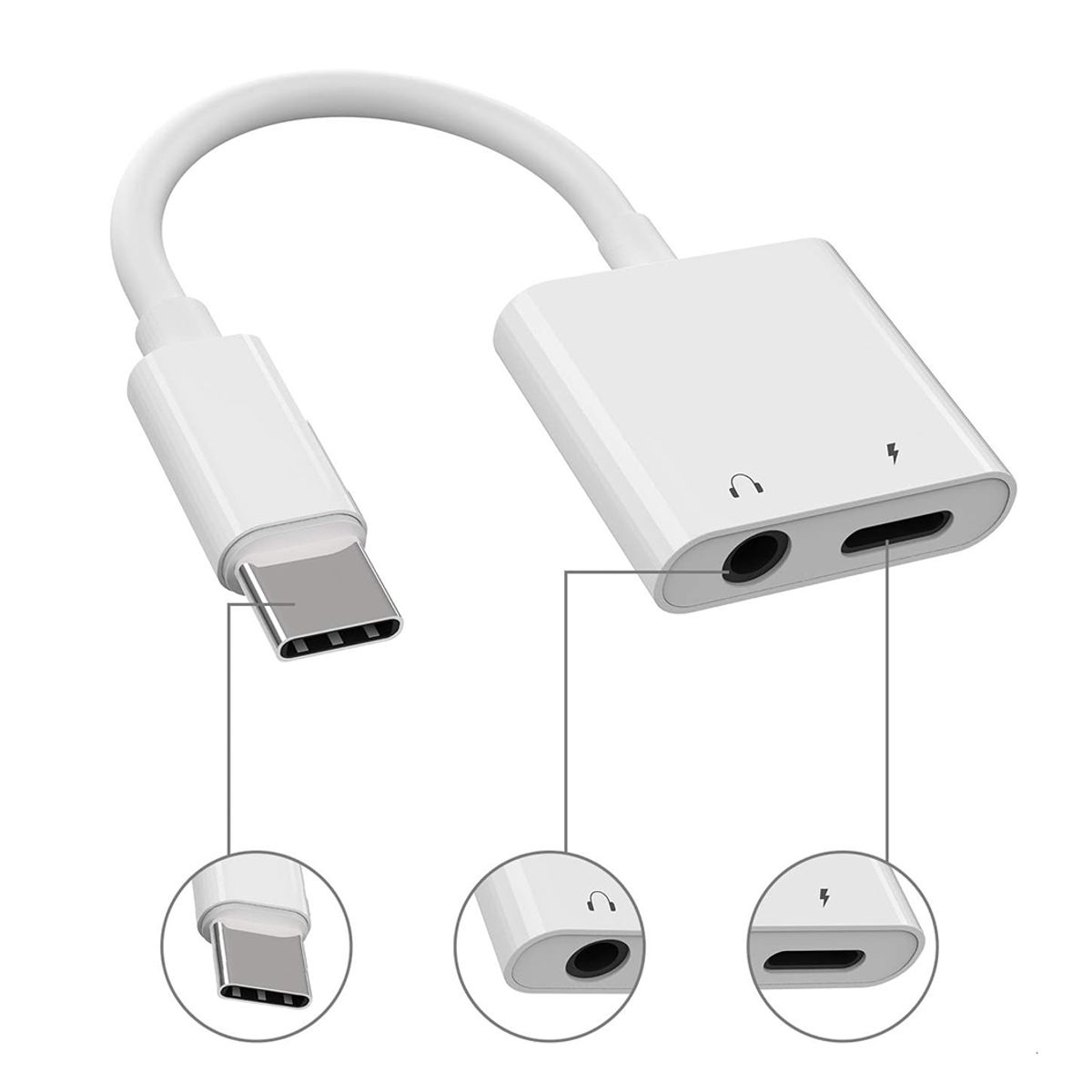 Cable Adaptador 2 en 1 Tipo C a Jack 3.5mm + Carga Simultánea  Conecta tus Audífonos y Mantén tu Smartphone Energizado